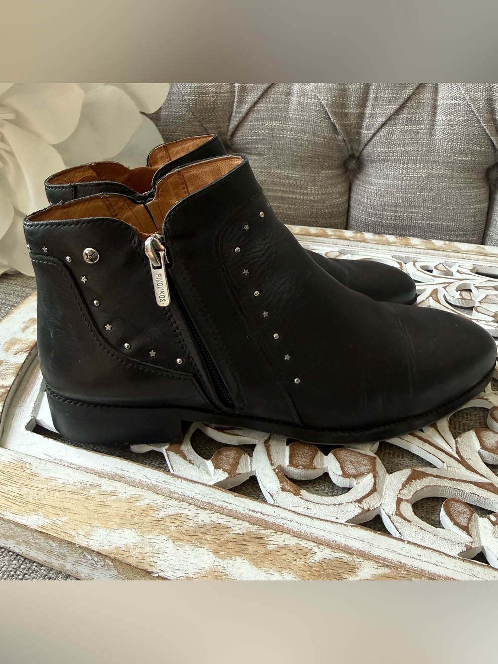 PIKOLINOS Black Leather Studded Chukka Ankle Boots 39 8.5